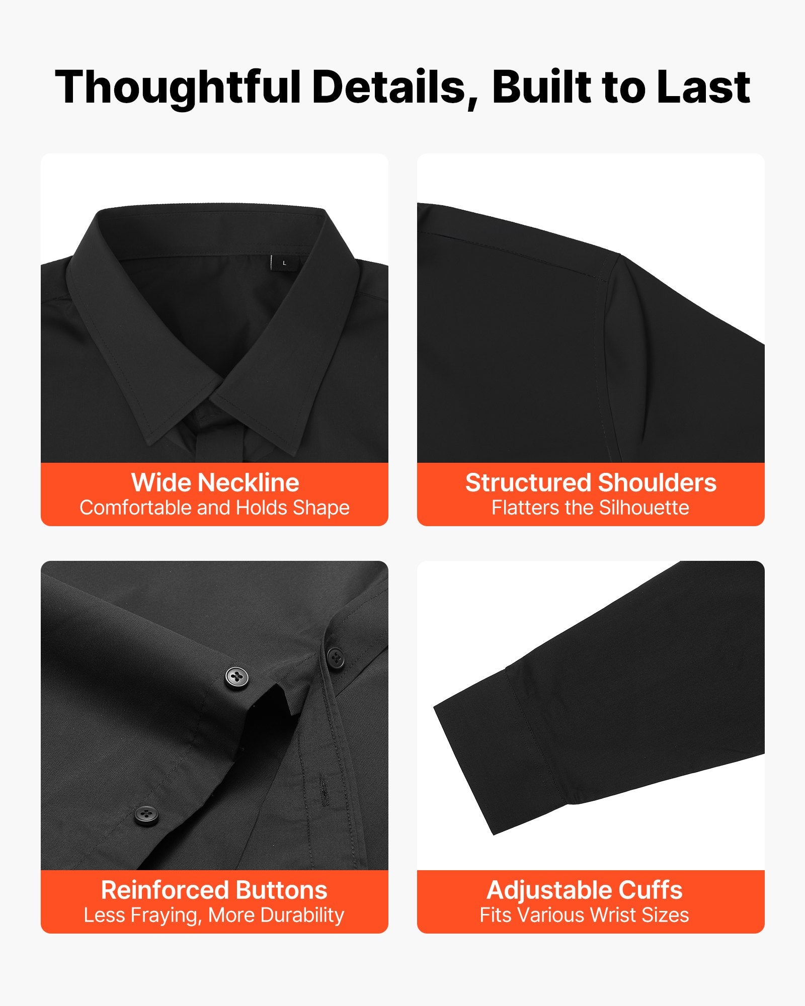 Men's Long Sleeve Dress Shirt – Slim Fit Wrinkle-Free